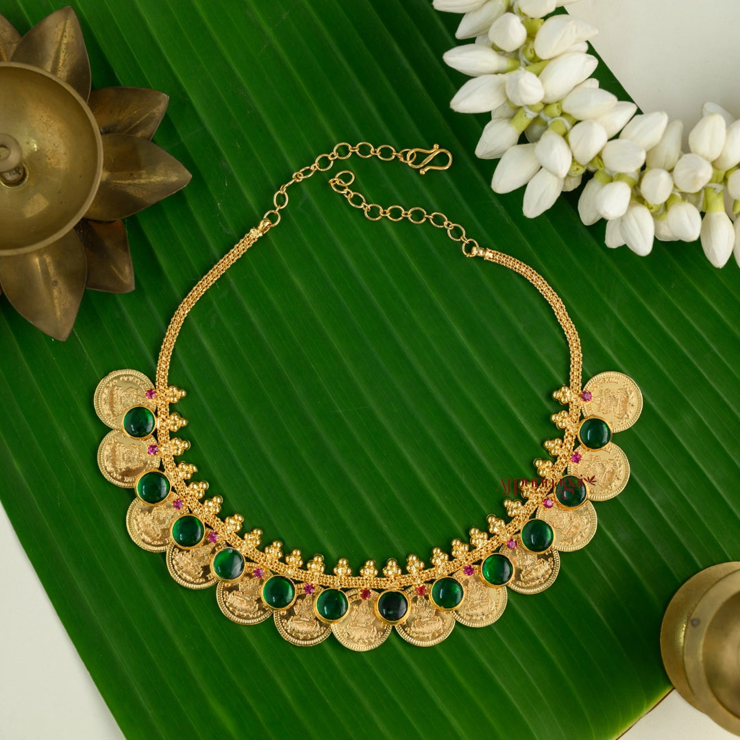 Lakshmi Coin With Round Palakka Necklace