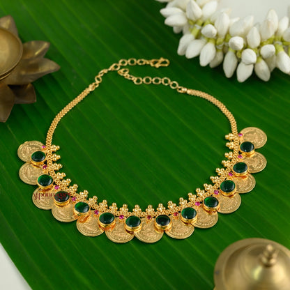 Lakshmi Coin With Round Palakka Necklace