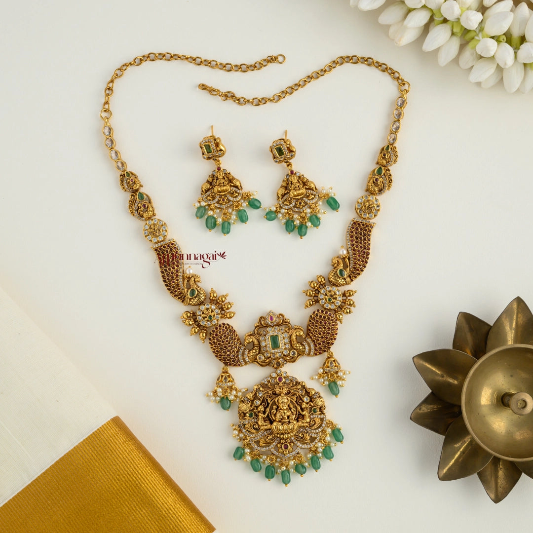 Lakshmi With Peacock Necklace - Ruby
