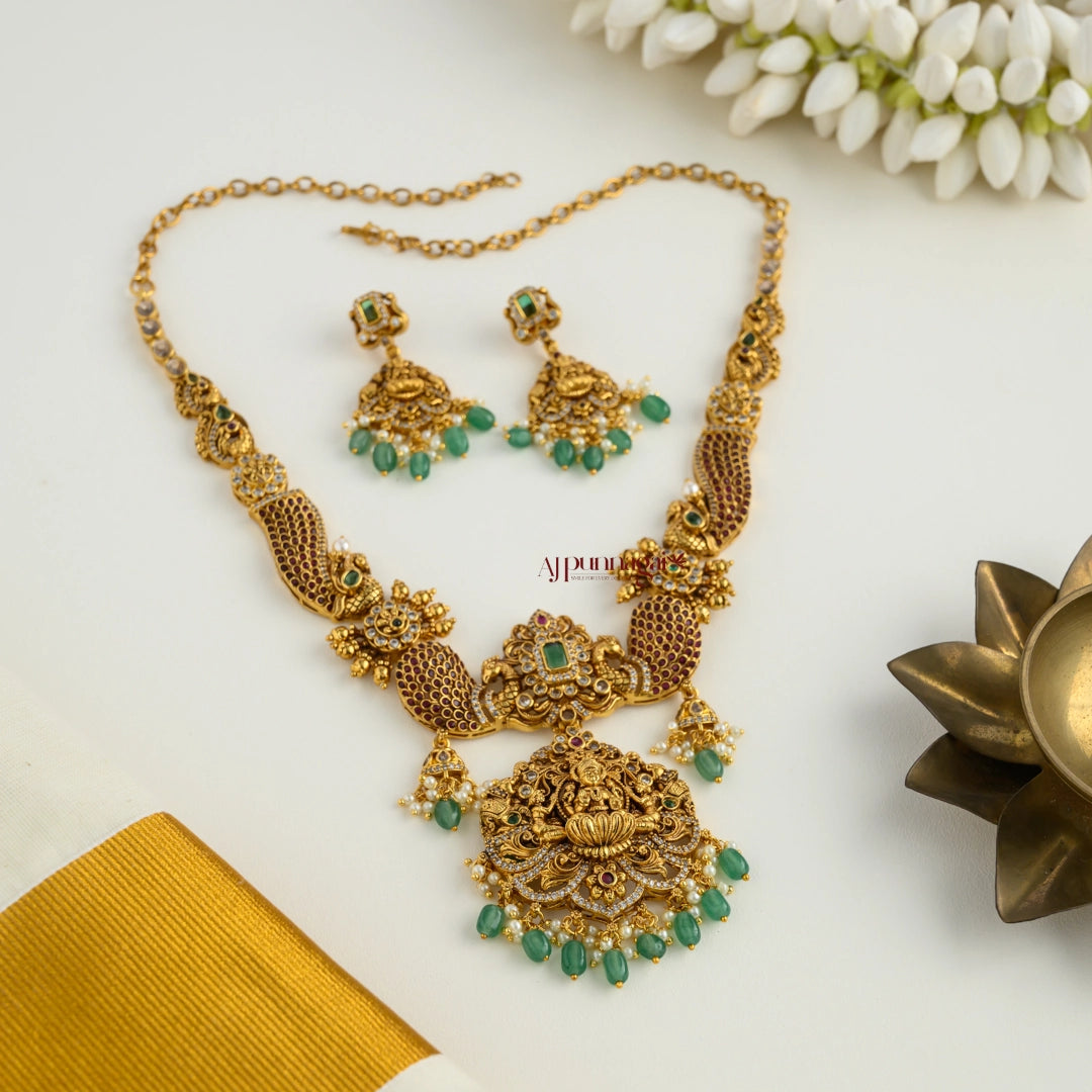 Lakshmi With Peacock Necklace - Ruby