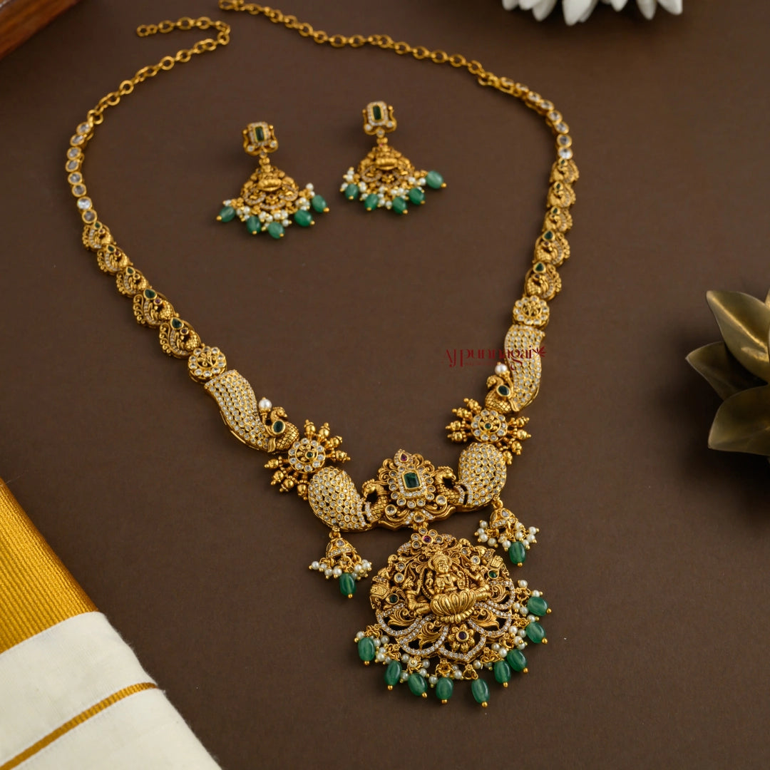 Lakshmi With Peacock Bridal Haram - White
