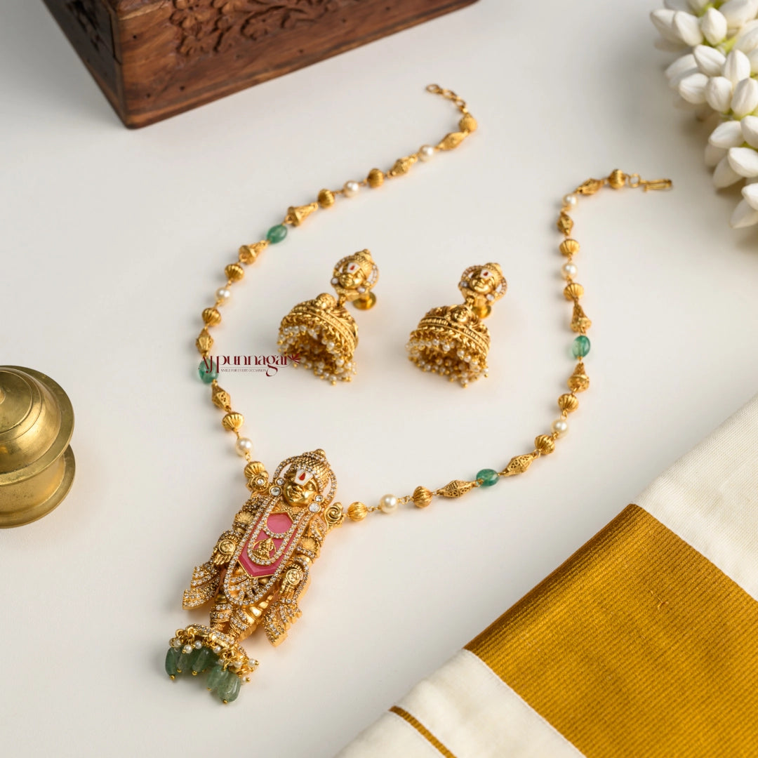 Lord Balaji Pendant Chain - Pastel Pink
