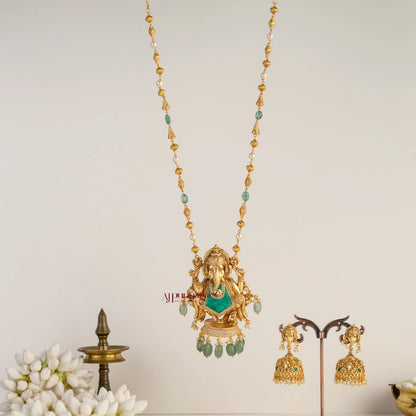Royal Look Ganesha Pendant Chain - Green
