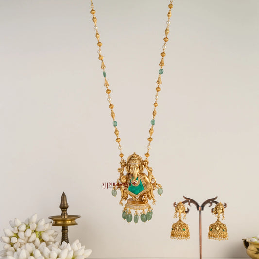 Royal Look Ganesha Pendant Chain - Green