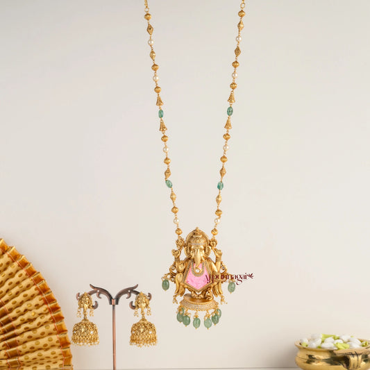 Royal Look Ganesha Pendant Chain - Pink