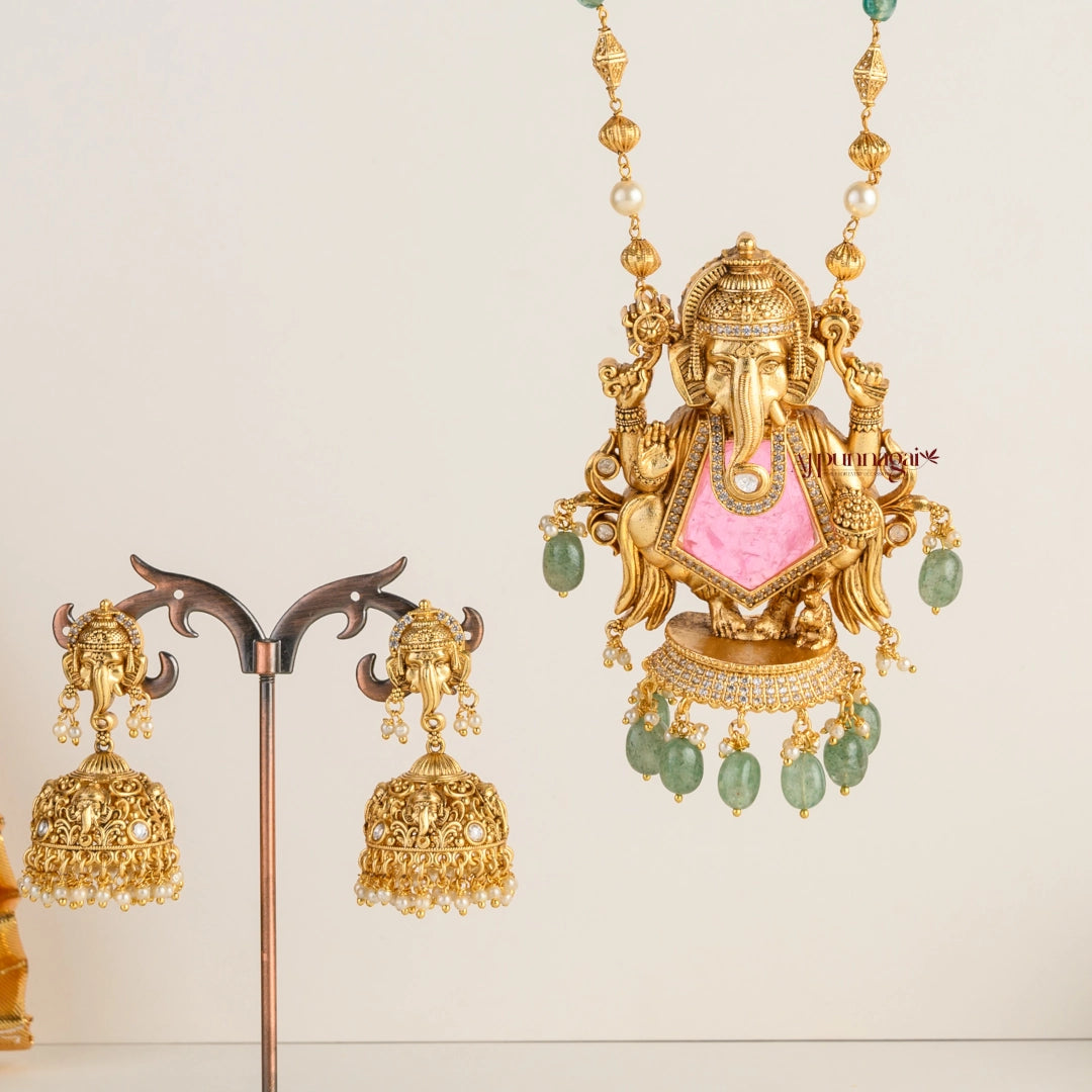 Royal Look Ganesha Pendant Chain - Pink