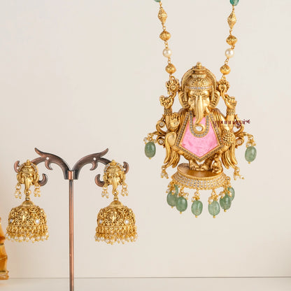 Royal Look Ganesha Pendant Chain - Pink