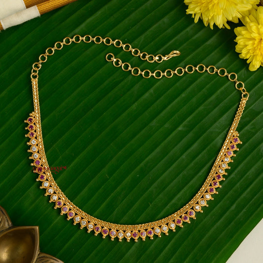 Sparkling AD Gold Tone Necklace - Pink With White