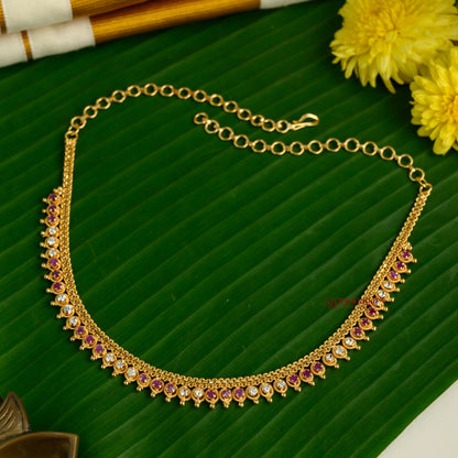 Sparkling AD Gold Tone Necklace - Pink With White