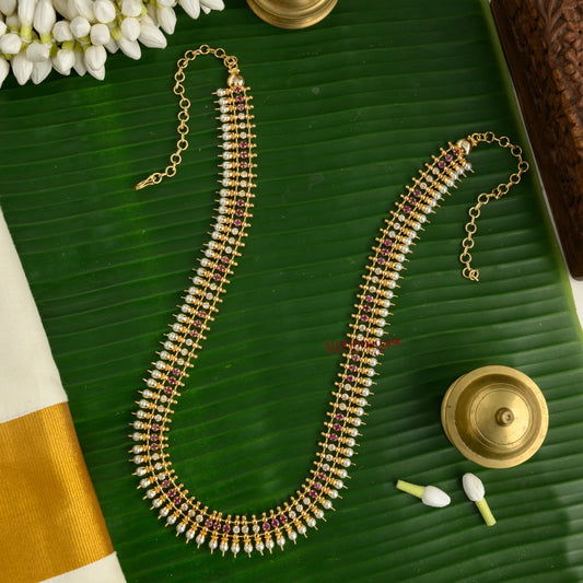 Sparkling AD Gold Tone Pearl Haram - White With Pink