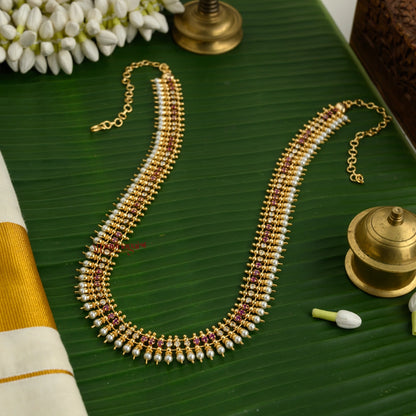 Sparkling AD Gold Tone Pearl Haram - White With Pink
