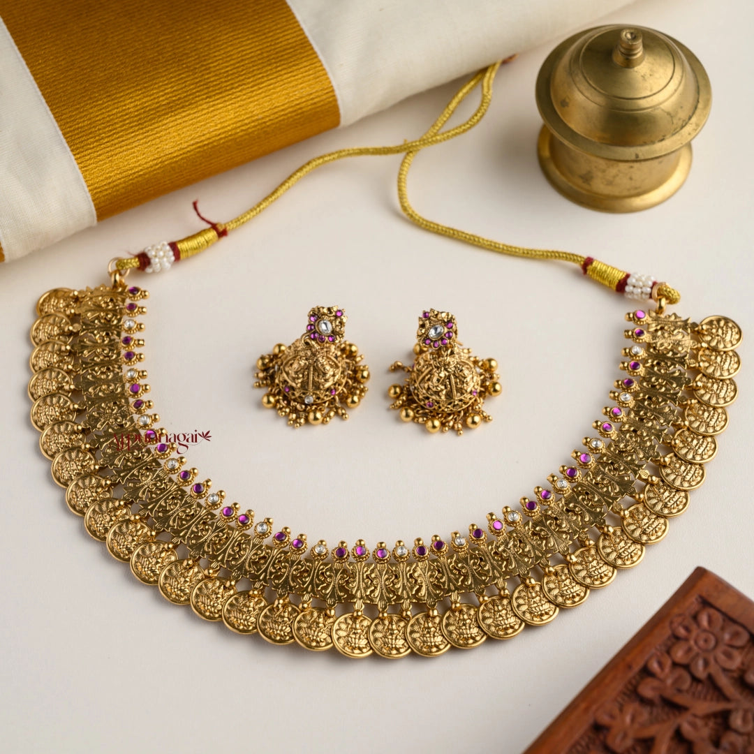 Stylish Gold Look Alike Lakshmi Coin Necklace