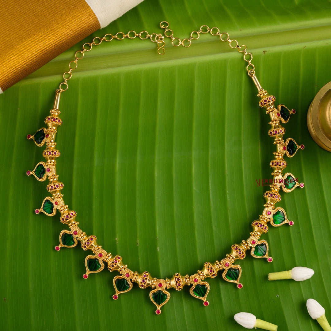 Classy Look Gold Finish Green Palakka Necklace