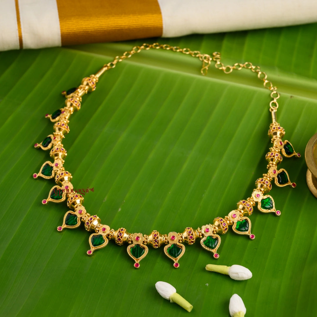 Classy Look Gold Finish Green Palakka Necklace