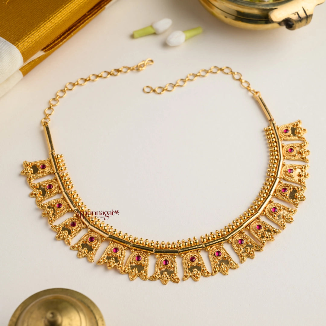 Kerala Style Gold Finish Thamarai Poo Thali Necklace