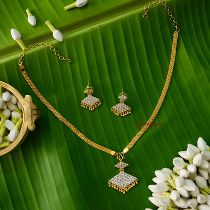 Cute Gold Finish Small Pathakam Necklace - White