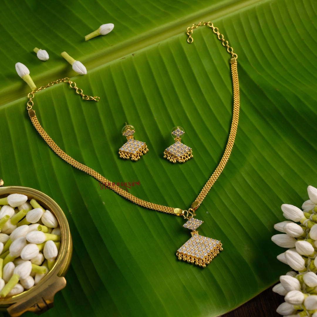 Cute Gold Finish Small Pathakam Necklace - White