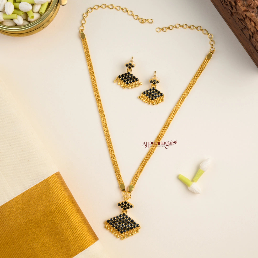 Cute Gold Finish Small Pathakam Necklace - Blue