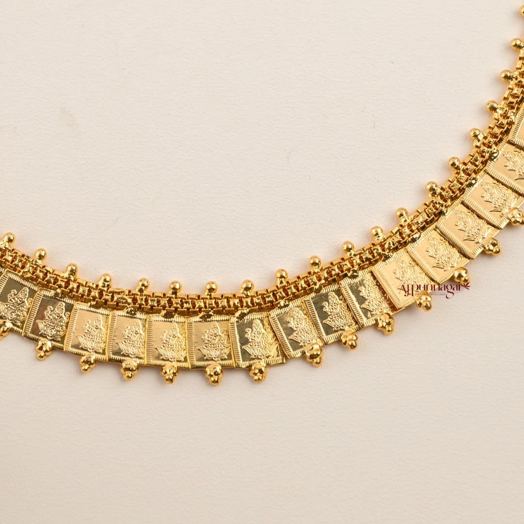 Gold Polish Square Lakshmi Kasu Necklace