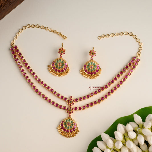 Dual Layer Ruby With Green Attigai Necklace