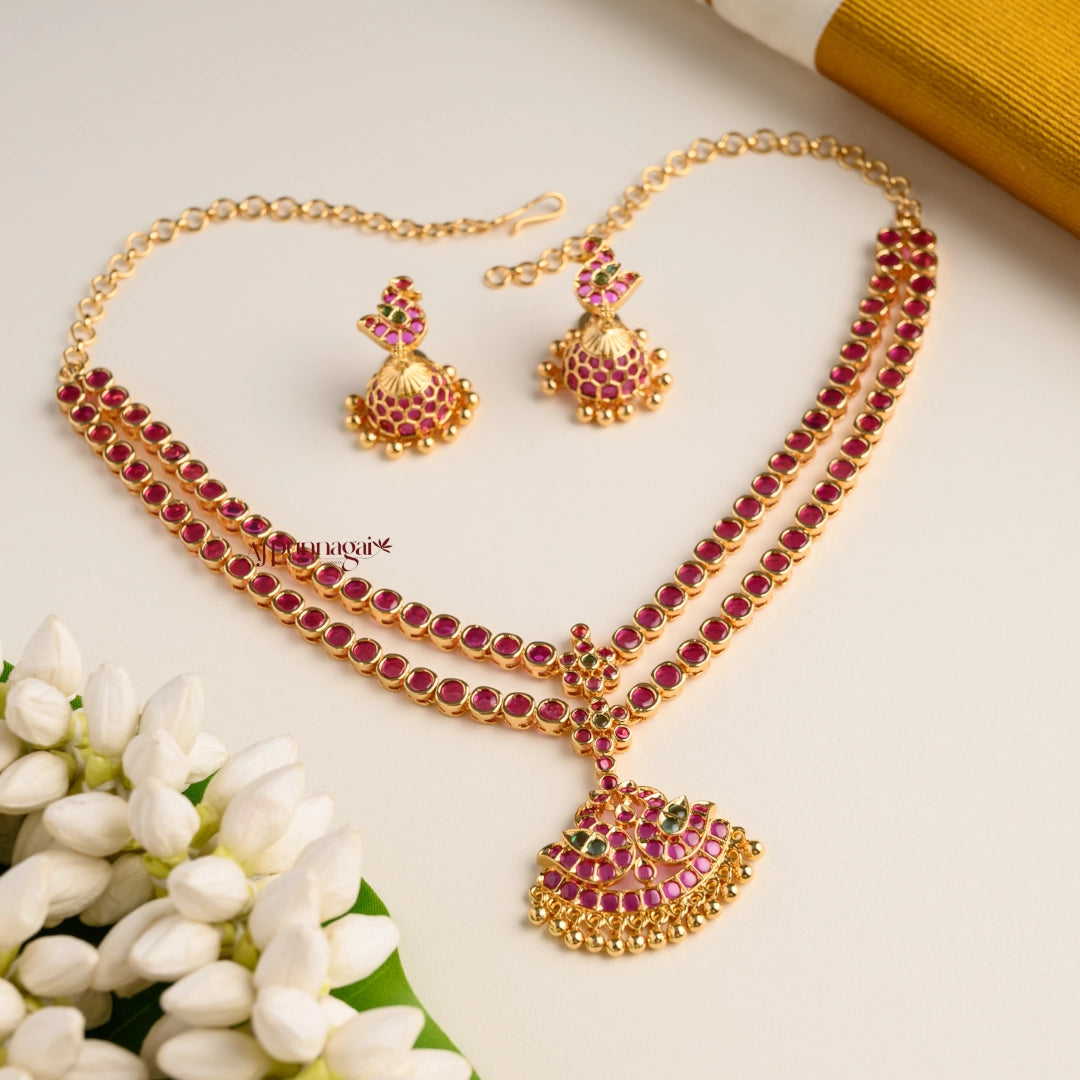 Dual Layer Peacock Attigai Necklace