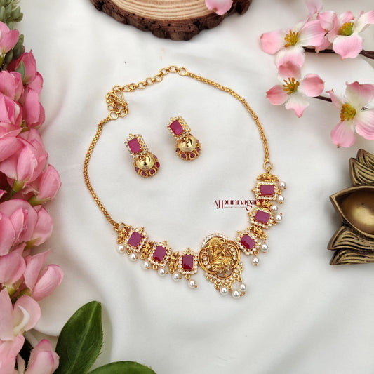 Elegant Lakshmi Pendant Pink Necklace