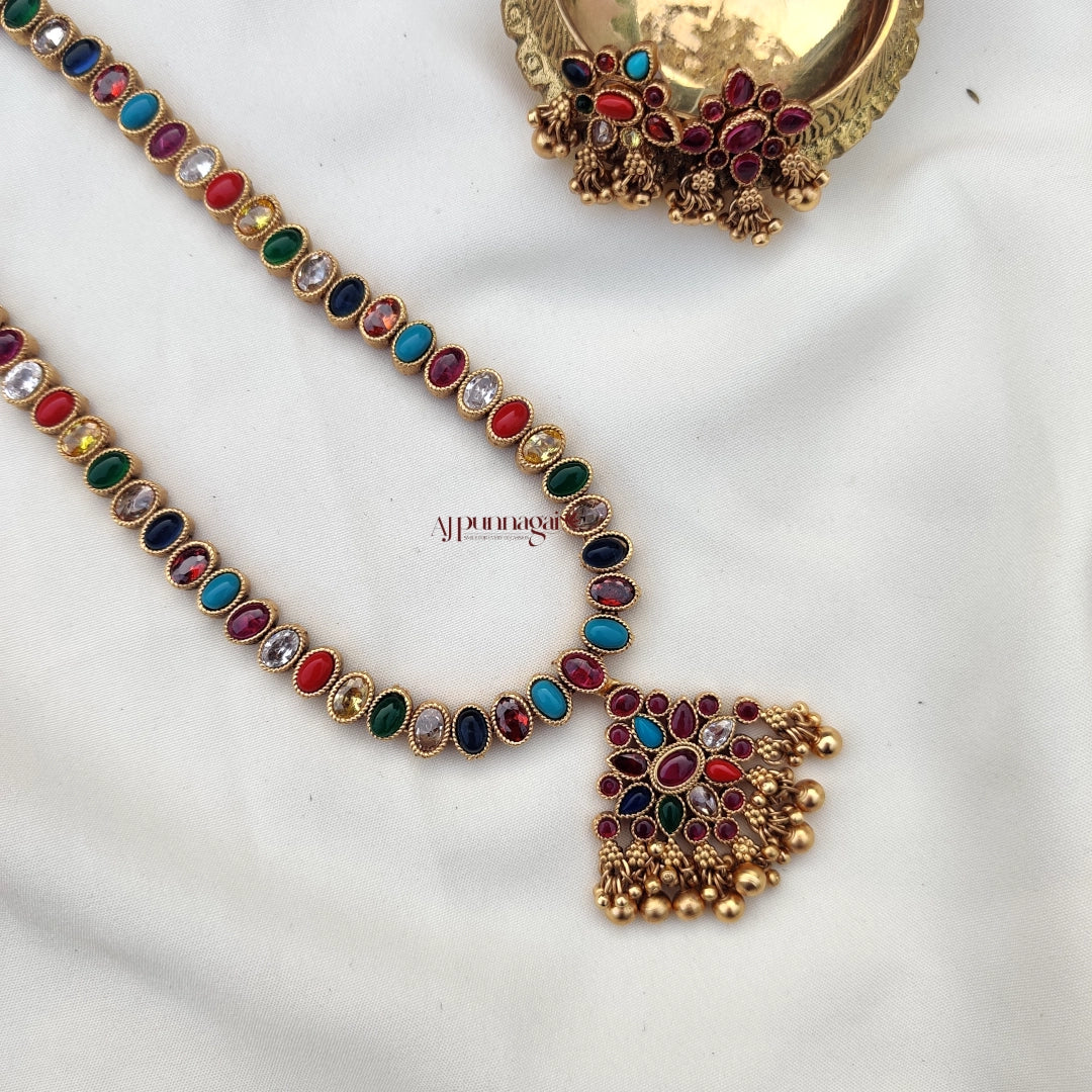 Lovely Gold look alike Reversible Haram - Navaratna, Ruby