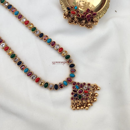 Lovely Gold look alike Reversible Haram - Navaratna, Ruby