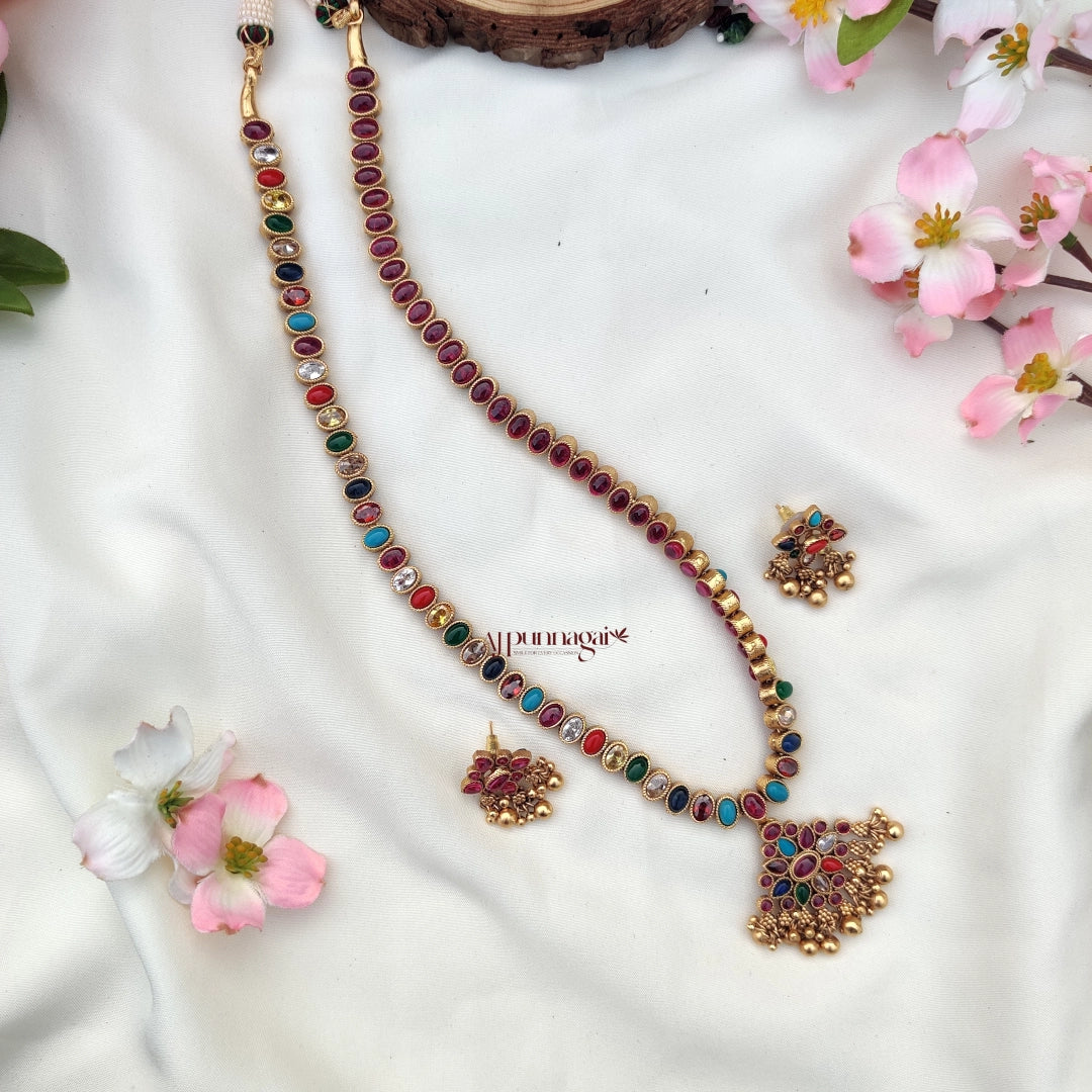 Lovely Gold look alike Reversible Haram - Navaratna, Ruby