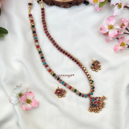 Lovely Gold look alike Reversible Haram - Navaratna, Ruby