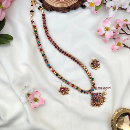 Lovely Gold look alike Reversible Haram - Navaratna, Ruby