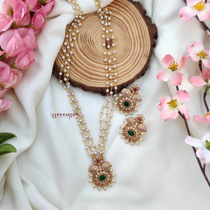 Floral AD stone Pearl chain Necklace - Multi