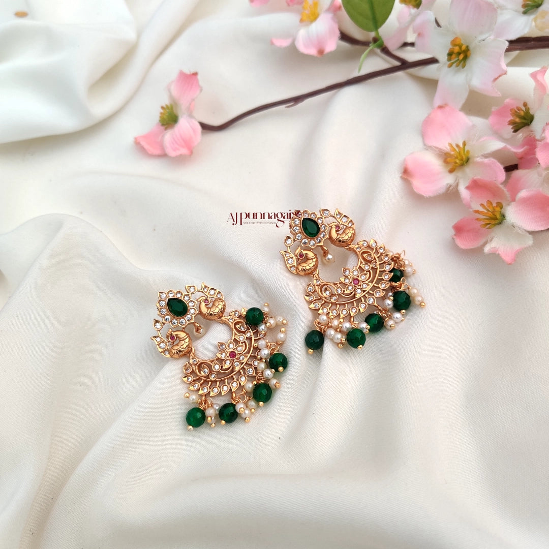 Gorgeously crafted Peacock Design Beaded Haram with Green Beads