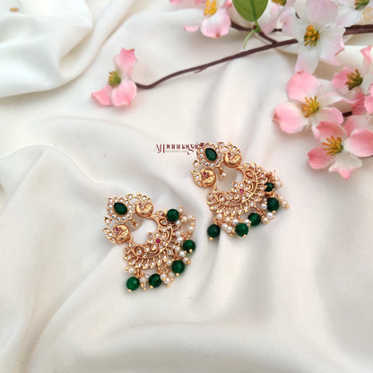 Gorgeously crafted Peacock Design Beaded Haram with Green Beads