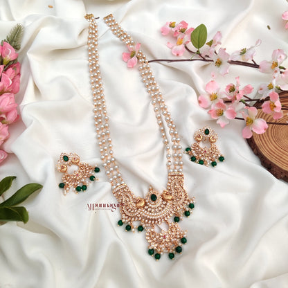 Gorgeously crafted Peacock Design Beaded Haram with Green Beads