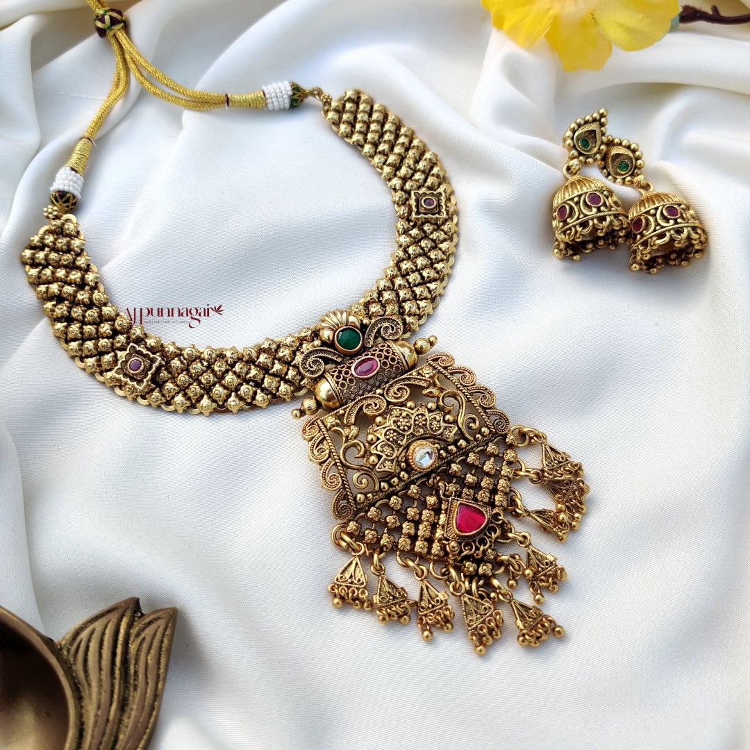 Intricately crafted Non Idol Antique finish Necklace