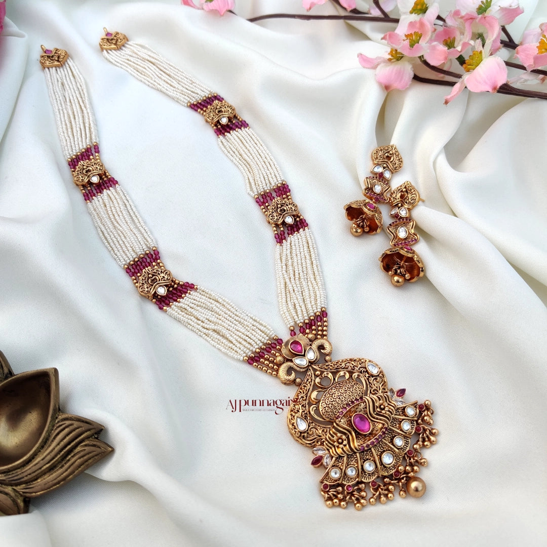 Stunning and Gorgeous Pink & white Beads Rani Haram