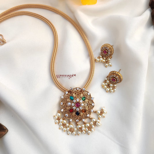 Beautiful Floral Navaratna Pendant Chain