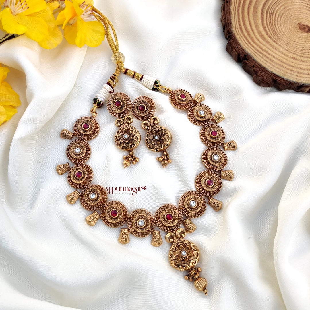 Elaborately crafted Antique Finish Floral Necklace