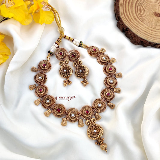 Elaborately crafted Antique Finish Floral Necklace