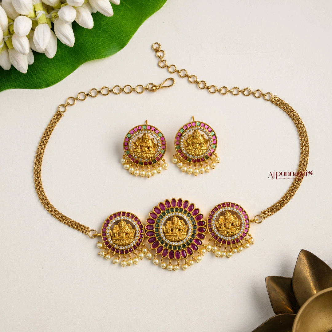 Lakshmi Motifs High Neck Choker - Multi