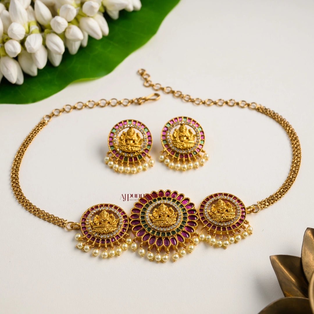 Lakshmi Motifs High Neck Choker - Multi