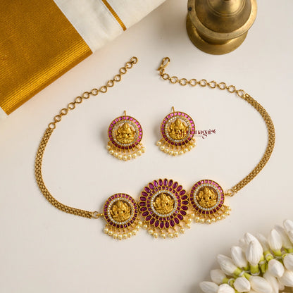 Lakshmi Motifs High Neck Choker - Ruby