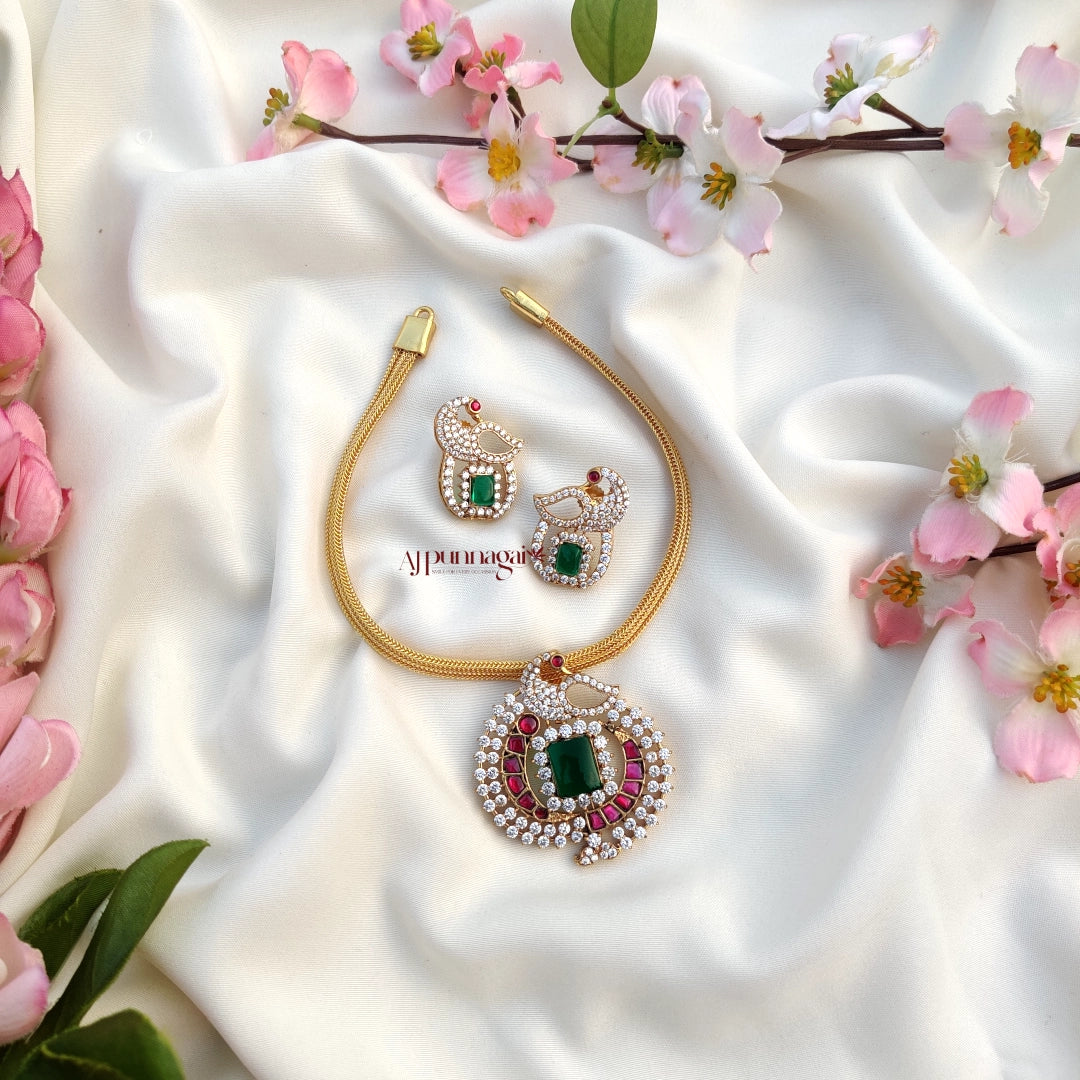 Dazzling Peacock Design AD stone Kundan Jadau Necklace