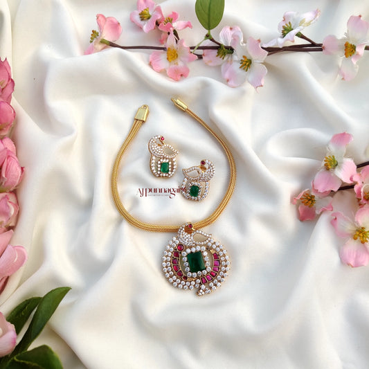 Dazzling Peacock Design AD stone Kundan Jadau Necklace