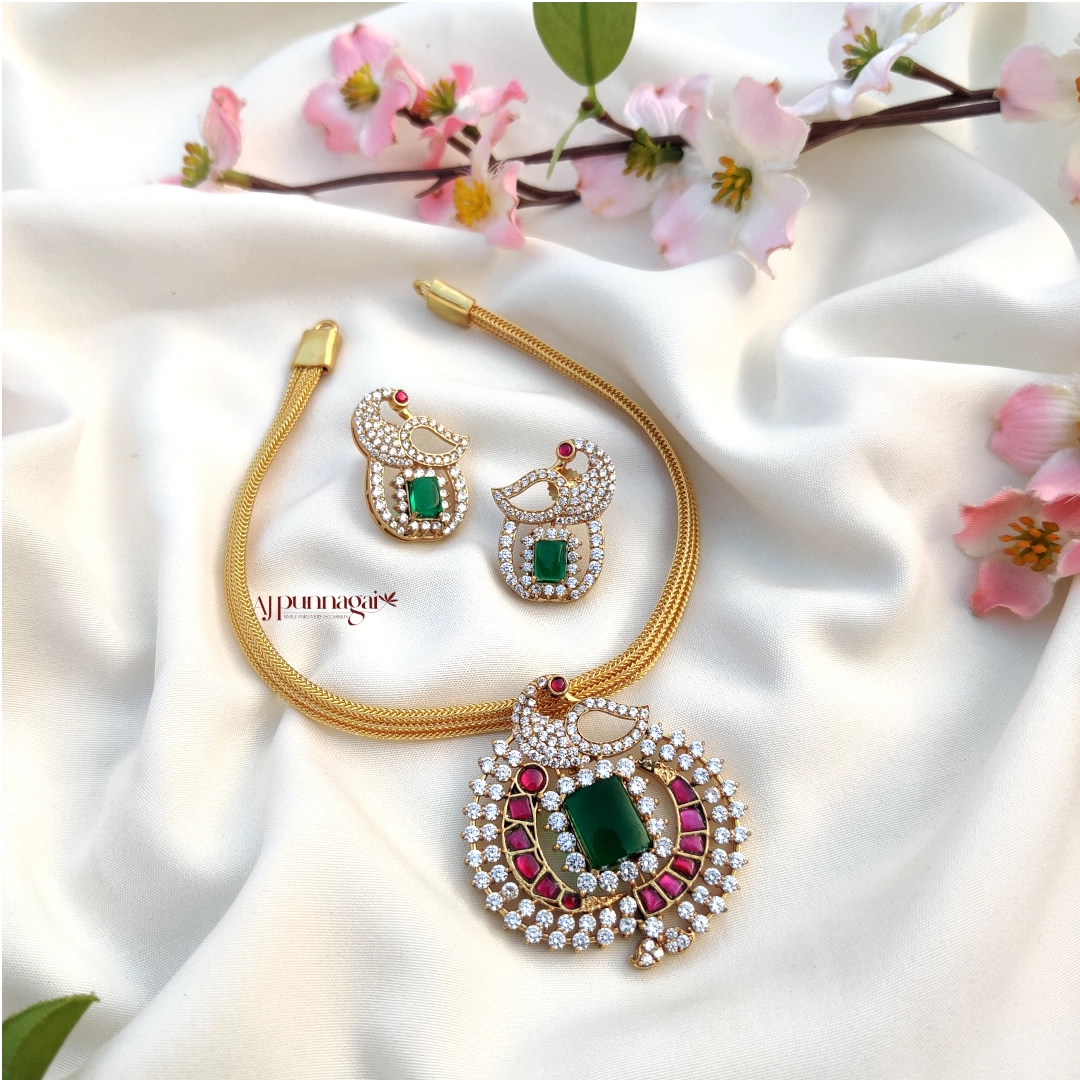 Dazzling Peacock Design AD stone Kundan Jadau Necklace