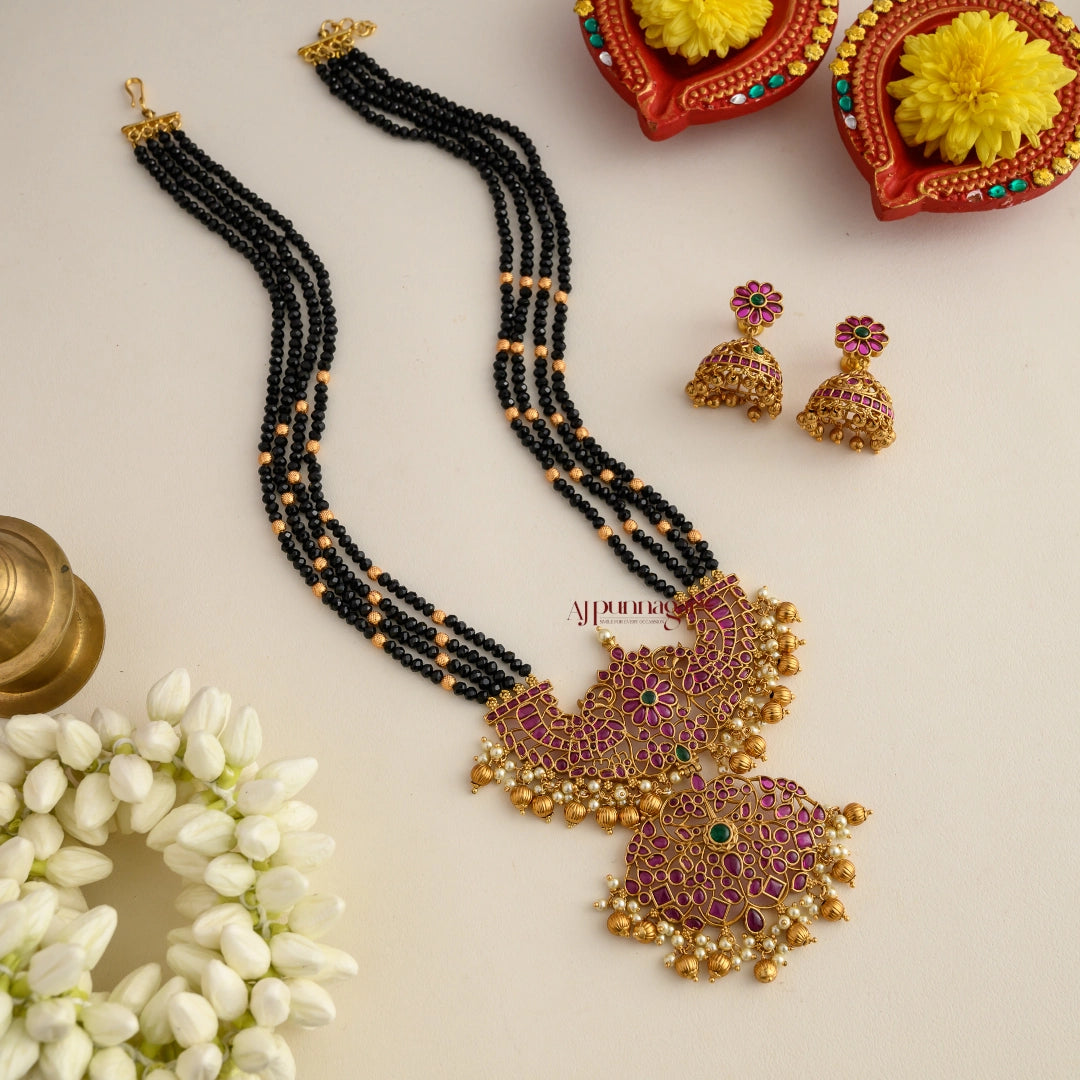 Dual Peacock Beaded Haram - Black