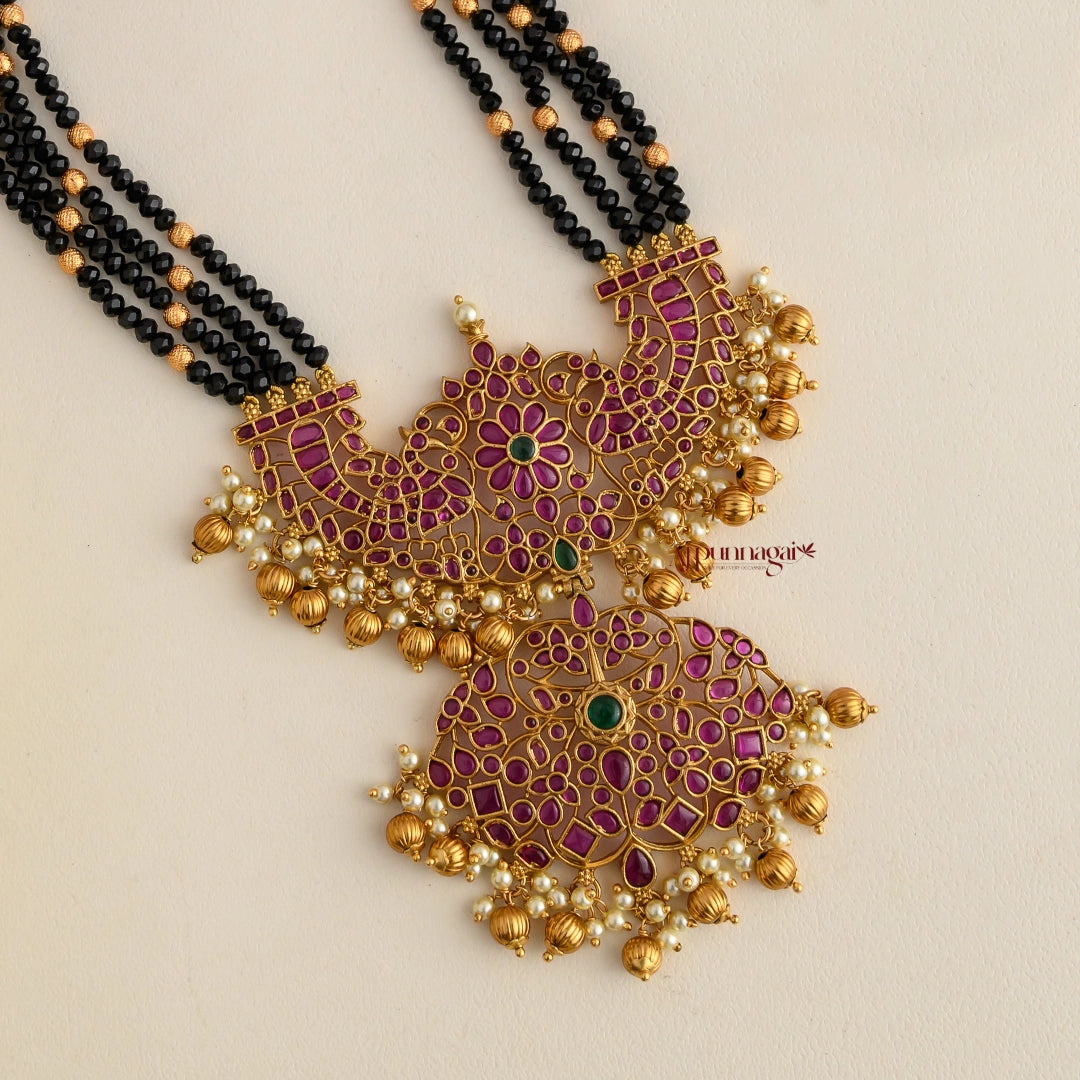 Dual Peacock Beaded Haram - Black