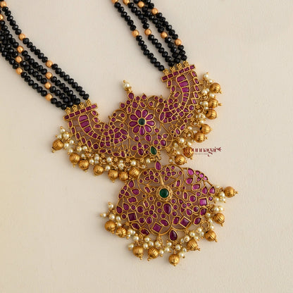Dual Peacock Beaded Haram - Black