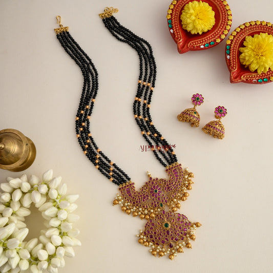 Dual Peacock Beaded Haram - Black